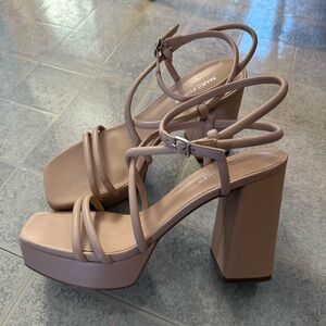 Marc Fisher Godea Light Natural Strappy Block Heels Sandals